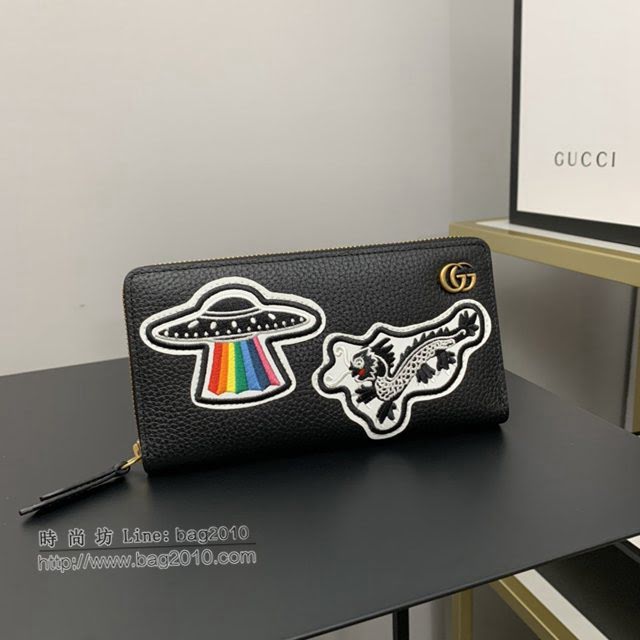 Gucci顶级男女包包 古驰飞碟刺绣贴花拉链款钱包 Gucci长夹钱包 474584  gdj1688